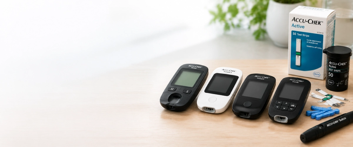 Accu-Chek glucometer devices and test strips